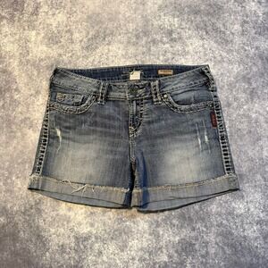 Silver Jeans McKenzie Short Denim Blue Distressed Cuffed W29